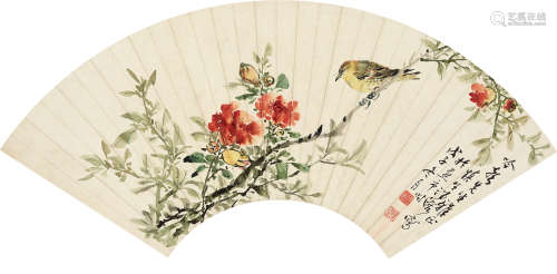 汪溶 1896—1972 《花鸟》 纸本扇面