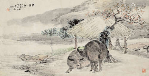 钱慧安 1833—1911 牧牛图 纸本横批