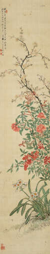 汤世澍 1831—1903 花卉 绢本立轴