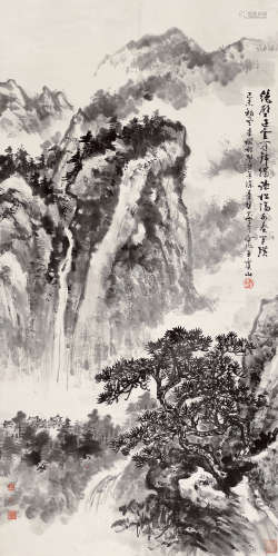 朱梅邨、俞子才 1911-1993 山水 纸本立轴