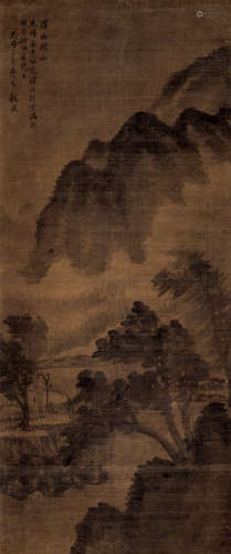 杨龙友 1596—1646 溪山烟雨 绢本立轴