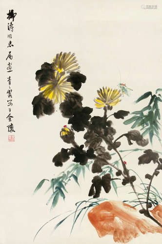吴青霞（1910～2008） 秋菊草虫 镜片 纸本