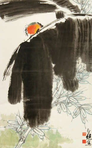 钱行健（1935～2010） 芭蕉有禽 立轴 纸本