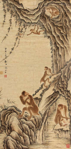 张问陶（1764～1814） 猿戏图 立轴 纸本