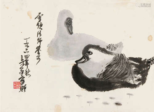 罗叔子（1919—1968） 鸳鸯 镜片 纸本