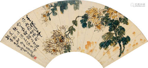 王震（1867～1938） 花卉扇面 镜框 纸本