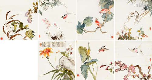 陆小曼（1903～1965） 花鸟 册页 （七开） 纸本