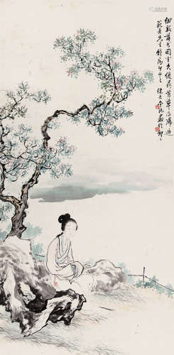 金健吾（1891～？） 桃花美人 立轴 纸本