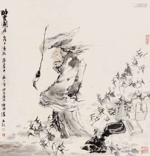 丁一鸣（b.1954） 醉书图 立轴 纸本