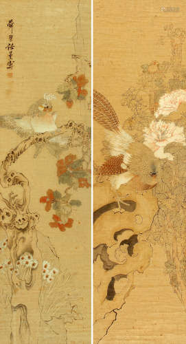 任薰（1835～1893） 花鸟 对屏 立轴 纸本