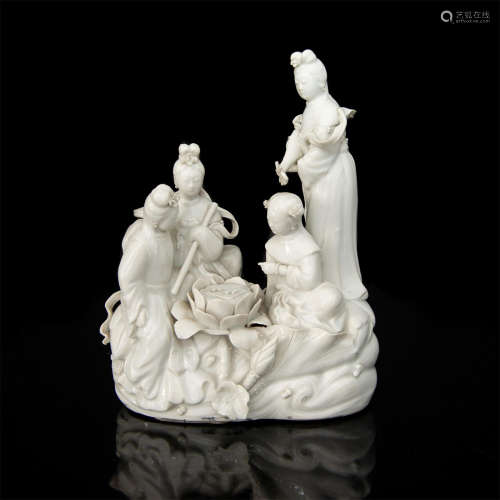 CHINESE BLANC DE CHINE PORCELAIN FIGURE OF FAMILY GAMES