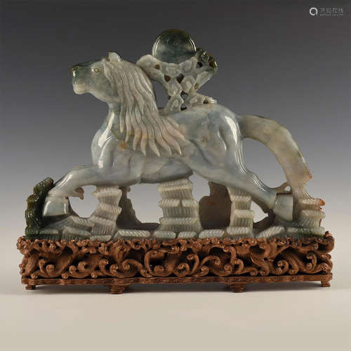 GROUP OF TWO CHINESE JADE MONUMENTAL HEAVENLY HORSES