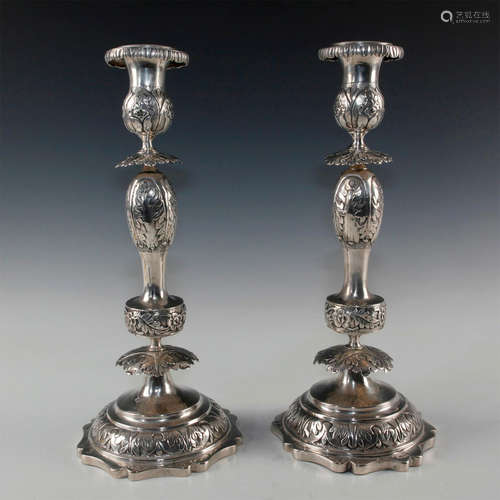 MATCHED PAIR OF ORNATE STERLING SILVER CANDLE STICKS