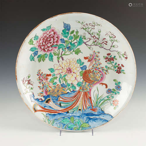 CHINESE PORCELAIN MONUMENTAL CHARGER OF PHOENIX & FOLIAGE