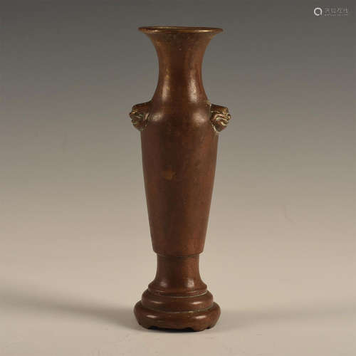 SOLID BRONZE CHINESE BUD VASE WITH FACES