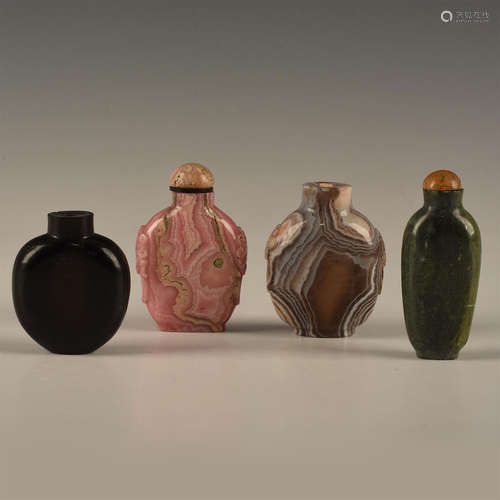 GROUP OF FOUR CHINESE NATURAL STONE SNUFF BOTTLES