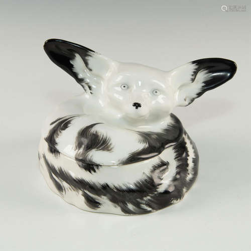 SANDOZ DESIGNED LIDDED ARCTIC FOX BONBONNIERE, LIMOGES