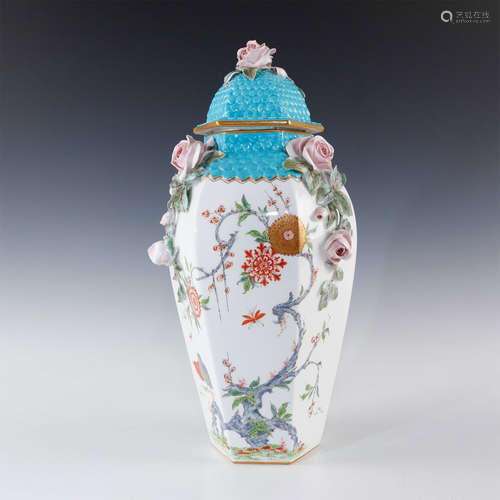 ROYAL WORCESTER RAISED DECORATION FLORAL VASE WITH LID