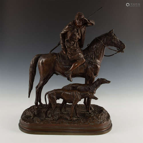 RARE LARGE-SCALE A. DUBUCAND BRONZE STATUE, THE HUNTER