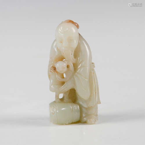 CHINESE PALE CELADON JADE LOHAN WITH SMALL MONKEY