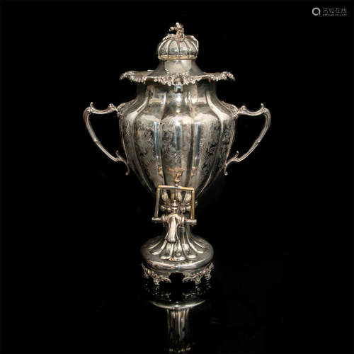 ORNATE SILVER PLATE SAMOVAR WATER URN