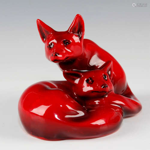 ROYAL DOULTON FLAMBE PAIR OF FOXES