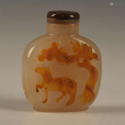 ANTIQUE CHINESE NATURAL SHADOW AGATE SNUFF BOTTLE