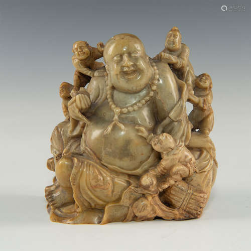 CHINESE TIBETAN POLYCHROMED SOAPSTONE BUDDHA FIGURE