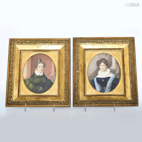 GROUP OF TWO FRAMED MINIATURE PORTRAITS, FRAMED AND SIGNED BY ARTIST JOHANN HEINRICH SCHRAMM