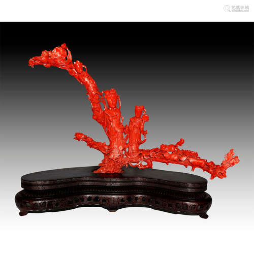 CHINESE CARVED RED CORAL SCULPTURE, GUANYIN