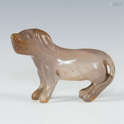 ANTIQUE CHINESE CARVED GRAY AGATE HOUND DOG