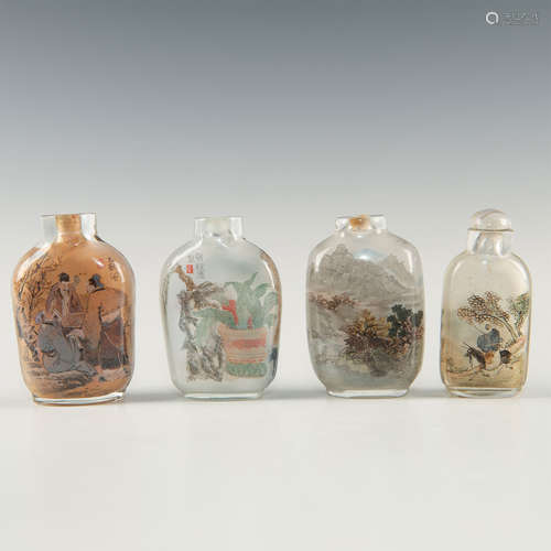 GROUP FOUR CHINESE INTERIOR PAINTED GLASS SNUFF BOTTLES