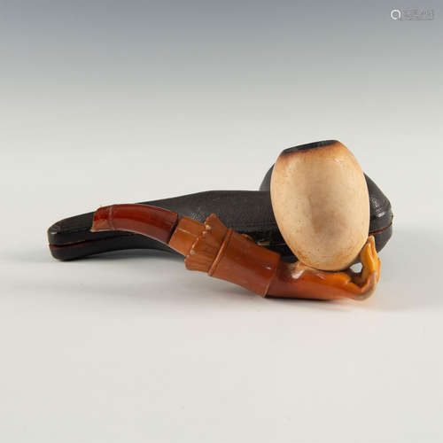 J. SOMMER CARVED MEERSCHAUM PIPE BOWL: HAND & EGG, CASE