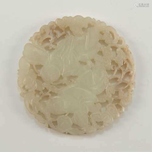 CHINESE WHITE JADE CIRCULAR MEDALLION PLAQUE, HEHE ERXIAN IMMORTALS