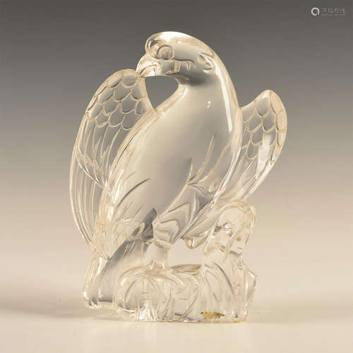 CHINESE CARVED ROCK CRYSTAL FIGURAL EAGLE ON ROCK