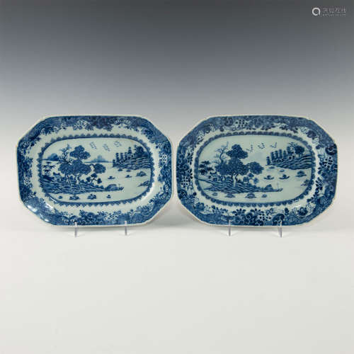 TWO BLUE WHITE CHINESE PORCELAIN SMALL PLATTERS IN WILLOW PATTERN HAND PAINTED 2 of 2