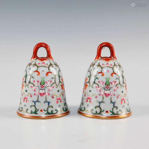 PAIR OF VERY FINE CHINESE FAMILLE ROSE PORCELAIN BELLS