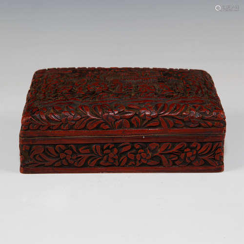 BRONZE WOOD AND PITH CARVED LACQUER CHINESE BOX