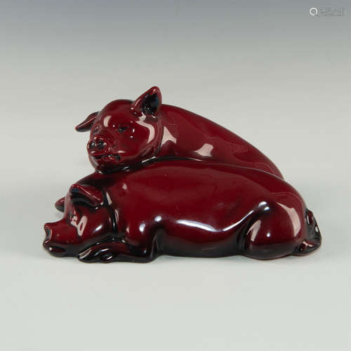 ROYAL DOULTON FLAMBE LARGE TWO PIGS SNOOZING