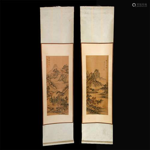 GROUP OF 2 ANTIQUE CHINESE HANGING SCROLLS