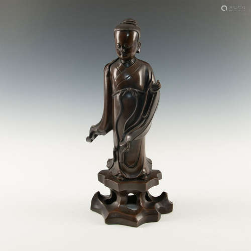 CHINESE MING DYNASTY BRONZE IMMORTAL GUANYIN SCULPTURE