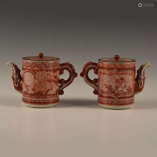 TWO JAPANESE KUTANI PORCELAIN TEA POTS