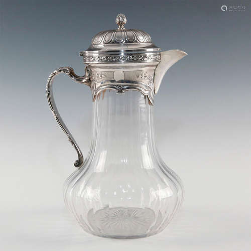 BELLE EPOCH CRYSTAL CLARET DECANTER, HALLMARKED FRENCH SILVER