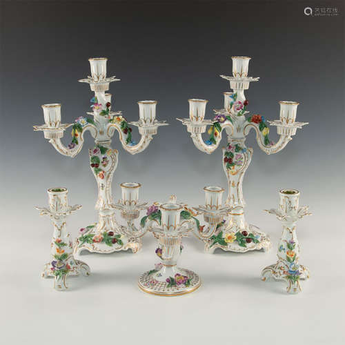 LOT OF FIVE CARL THIEME GERMAN PORCELAIN CANDELABRAS