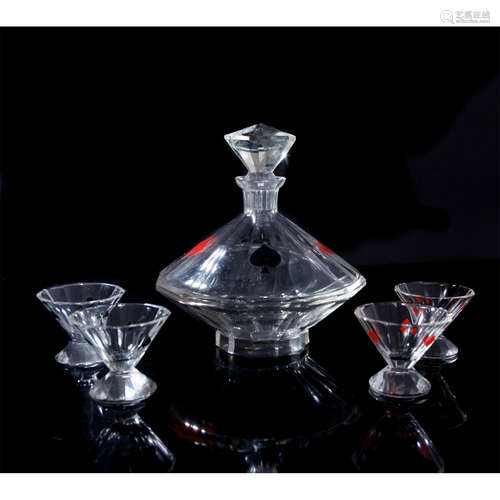 MID CENTURY MODERN CARD SUITS DECANTER AND 4 CORDIALS