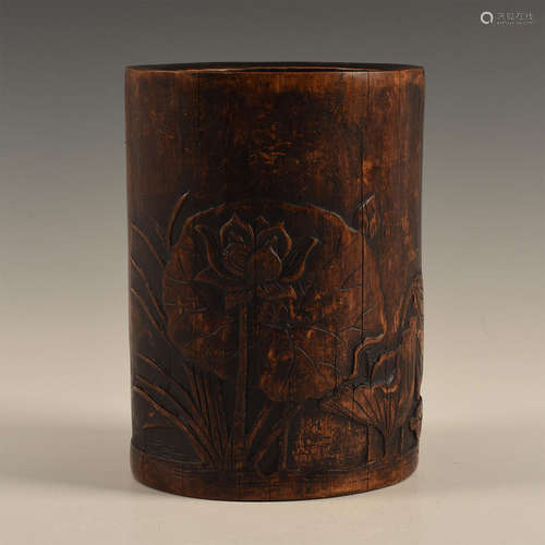 CHINESE CARVED BAMBOO BRUSH POT