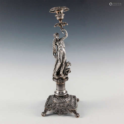 SOUTH AMERICAN BRAZILIAN SILVER CANDLESTICK OF FEMALE & CAMEL