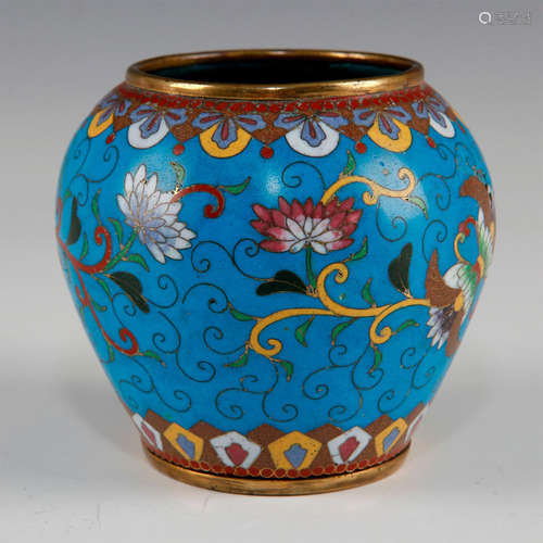 CHINESE CLOISONNE VASE, GILT BRONZE