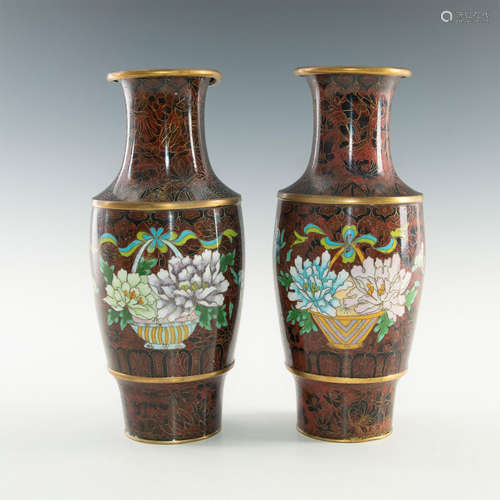 PAIR OF CHINESE CLOISONNE VASES