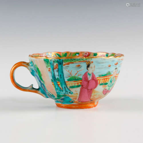 GILT AND COLOR GLAZED SCALLOPED CHINA TEACUP